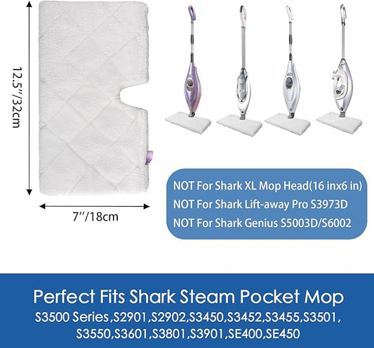 Replacement Microfiber Steam Mop pad Cleaning Pads for Shark Steam Pocket Mop S3500 Series S3550 S3501 S3601 S3601D S3901 S3801 S3801CO, White, S3501-White
