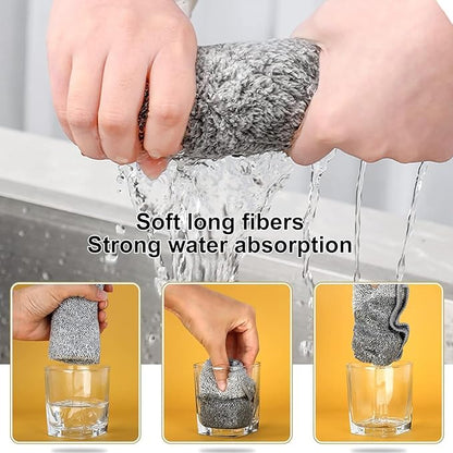 12 Pcs Upgraded 2-Layer Bamboo Charcoal Fibre Non Scratch Wire Dishcloth,Multipurpose Wire Dishwashing Rags for Wet and Dry for Dishes, Sinks, Stove Tops