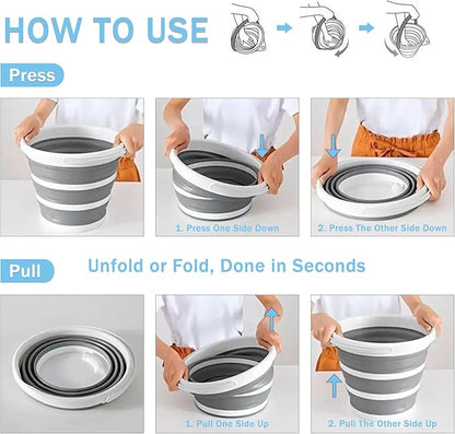 2-Pack Collapsible Buckets - 2.6 Gallon (10L) Large Capacity, Essential for RV, Garden Cleaning, Car Washing, Camping, Fishing, Multi-Purpose Durable Portable Buckets, Easy Storage, Use Anywhere
