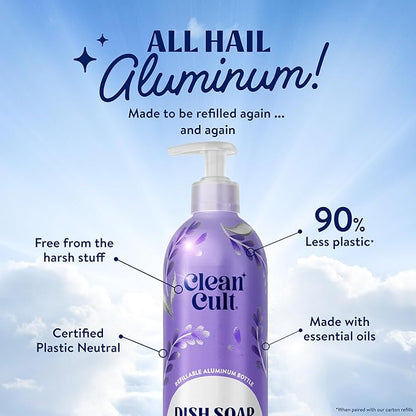 Cleancult -Wild Lavender - Liquid Dish Soap - Refillable Aluminum Bottle - Dish Soap that Cuts Grease & Grime - 16 oz - 1 Pack