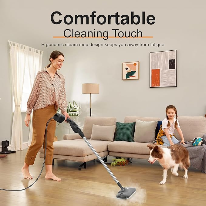 Let'Steam 17 in 1 Steam Mop with Detachable Handheld Steam Cleaner, Powerful Steam Mops for Cleaning Hardwood, Laminate Floor, Tiles and Grout, Dual- Rod Design Floor Steamer with 2 Modes