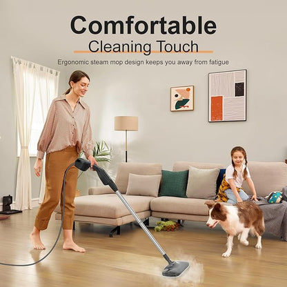 Let'Steam 17 in 1 Steam Mop with Detachable Handheld Steam Cleaner, Powerful Steam Mops for Cleaning Hardwood, Laminate Floor, Tiles and Grout, Dual- Rod Design Floor Steamer with 2 Modes
