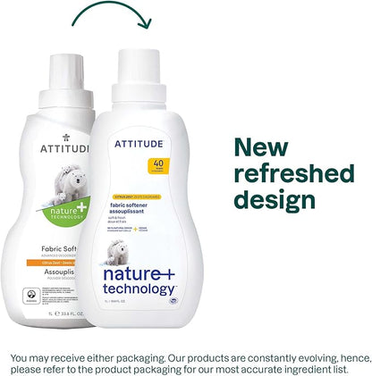 ATTITUDE Laundry Fabric Softener Liquid, Vegan and Naturally Derived Detergent, Plant Based, HE Washing Machine Compatible, Citrus Zest, 40 Loads, 33.8 Fl Oz