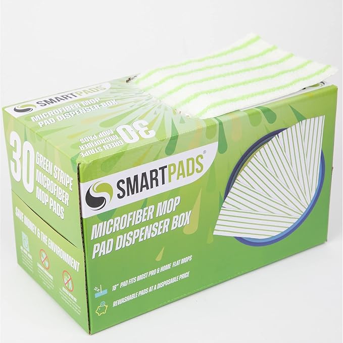 Arkwright Reusable Smart Pads Box - (Pack of 30) Disposable or Washable Microfiber Mop Pads Compatible with Swiffer Mop Heads, Dry and Wet Mops for Many Types of Floor Cleaning, 18 in, Green