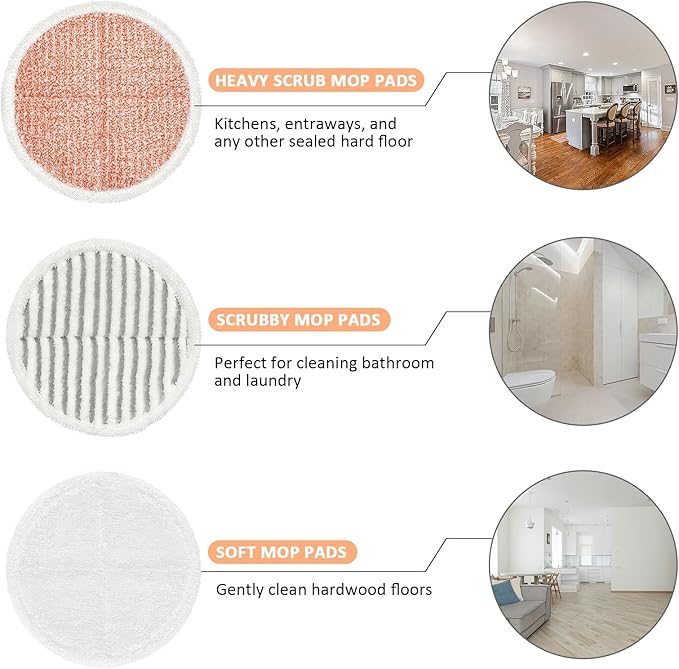 8 Pack Mop Pads Replacement Compatible with Bissell Spinwave Mop 2124 2039 2037 2039A Series, Mop Pads for Bissell Spinwave Hard Floor Mop (2 Heavy Scrub Pads, 2 Soft Pads, 4 Scrubby Pads)