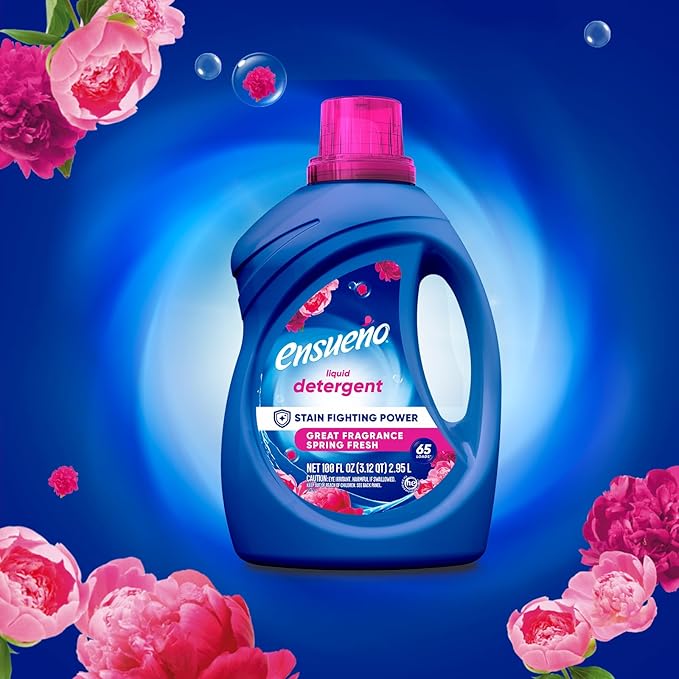 Ensueño Liquid Laundry Detergent - Spring Fresh Scent - 100 fl oz - Deep Clean Stain-Fighting Power - Washes 65 Loads - Protects Colors - For Large Households & HE Washers