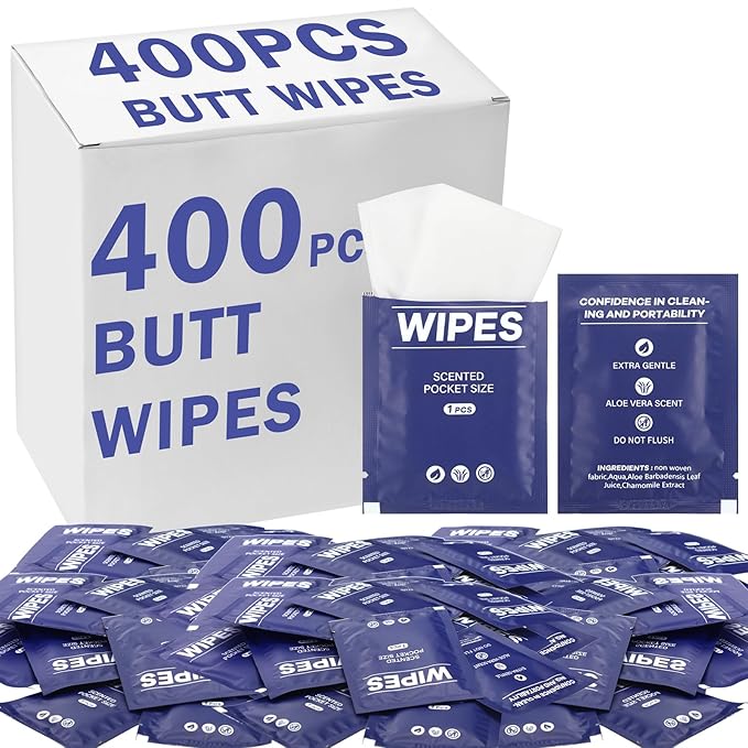 400 Pcs Butt Wet Wipes for Women Individually Wrapped Wipes for Women Man Travel Hand Face Body Cleaning Adults Bathroom Toilet Daily Use(Blue)