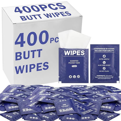 400 Pcs Butt Wet Wipes for Women Individually Wrapped Wipes for Women Man Travel Hand Face Body Cleaning Adults Bathroom Toilet Daily Use(Blue)