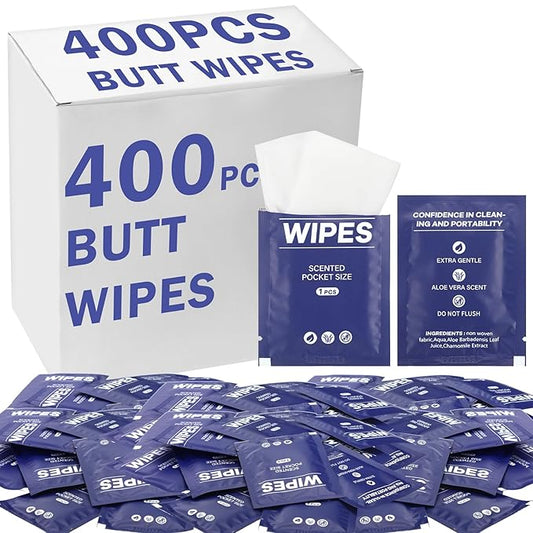 400 Pcs Butt Wet Wipes for Women Individually Wrapped Wipes for Women Man Travel Hand Face Body Cleaning Adults Bathroom Toilet Daily Use(Blue)