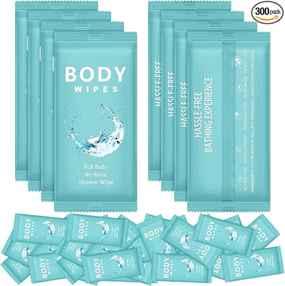 Treela 300 Pcs Bulk Large Body Wipes Individually Wrapped Big Bath Wipes for Adults Bathing No Rinse Shower Bulk Deodorant for Homeless Hygiene Personal Cleansing for Travel Gym(7.09" X 9.84",Blue)