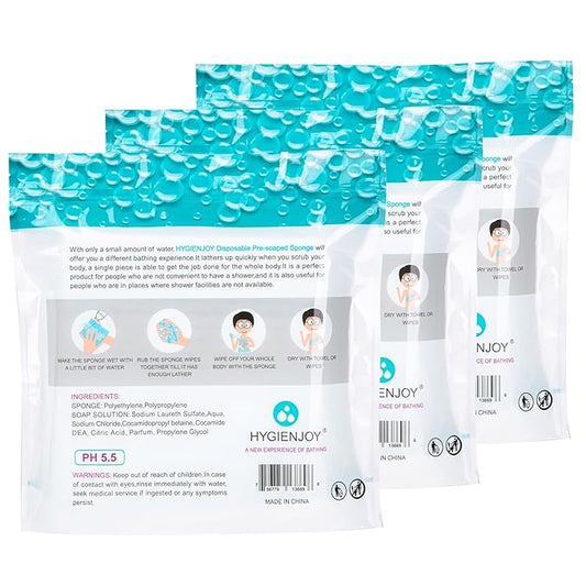 Skin Cleaning Wipe (75 Counts, 3 Packs) - Rinse Free Bathing Sponge for Adults, Extra Thick, No Residue, Hypoallergenic, Convenient for Elderly, Injured, Campers, Hikers