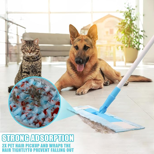 100 Pcs Upgraded Pet Heavy Duty Mop Pads Compatible with Swiffer Mop Refills Multi Surface Dry Cloths Washable Sweeper Flat Mop Pads for Floor Sweeping and Cleaning(Blue)