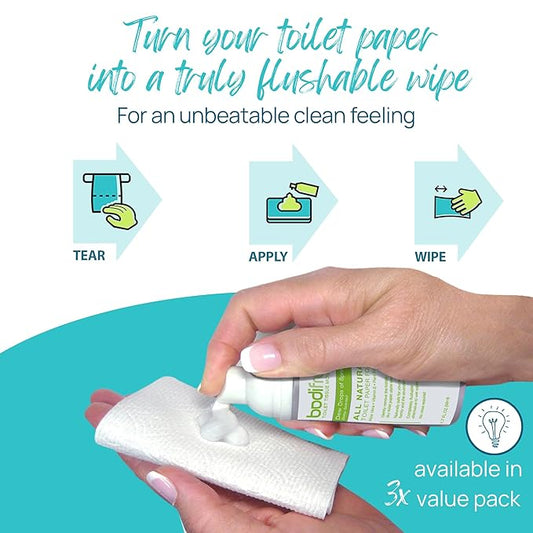 Toilet Paper Foam, Plant-Based w. Aloe & Vitamin E, Hypoallergenic, Flushable, 120+ Uses per Bottle - Baby Scented