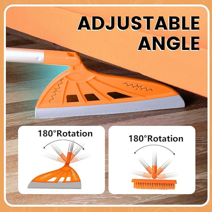 Magic Air Broom Household Silicone Broom for Floor Cleaning, Multifunctional Floor Squeegee with 60’’ Aluminum Adjustable Handle, Pet Hair for Glass, Fine Dust, Hair, Liquids (Orange)