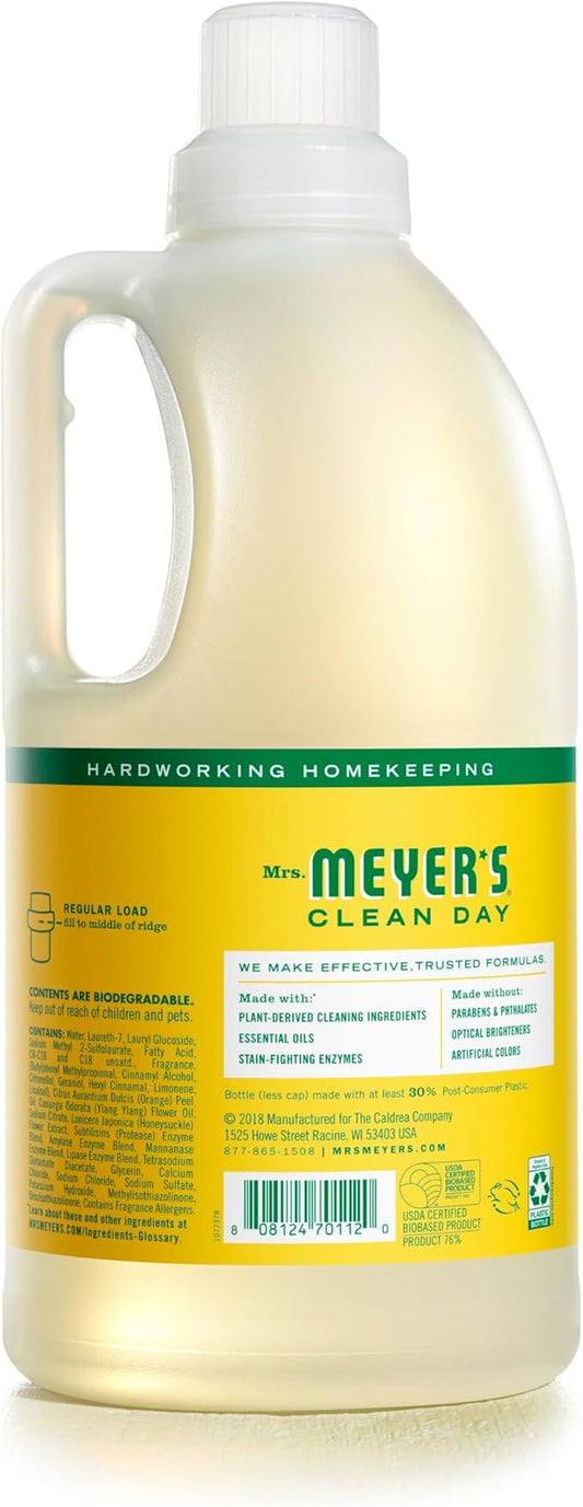 MRS. MEYER'S CLEAN DAY Liquid Laundry Detergent, Biodegradable Formula Infused with Essential Oils, Honeysuckle, 64 oz - Pack of 2 (128 Loads)