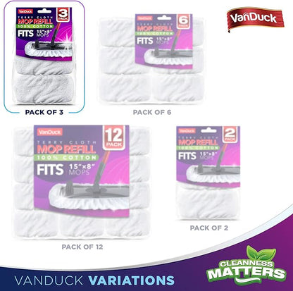 100% Cotton Terry Mop Pads 15x8 Inches 3-Pack, Terry Cloth Mop Covers (Handle is Not Included)