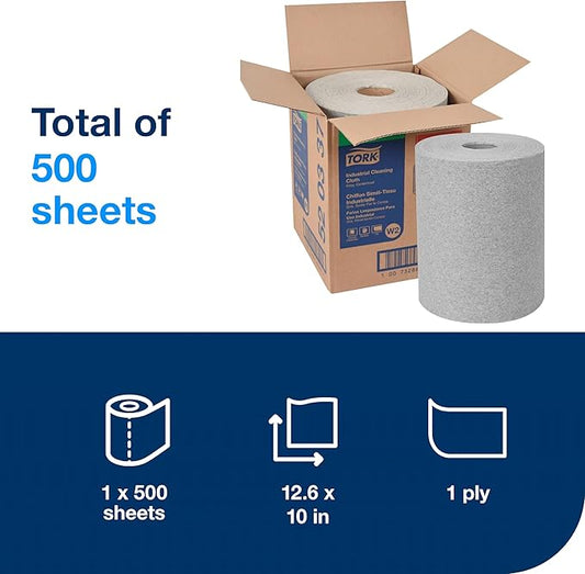 Tork Industrial Cleaning Cloth Centerfeed Gray W2, 1 x 500 Cloths, 520337