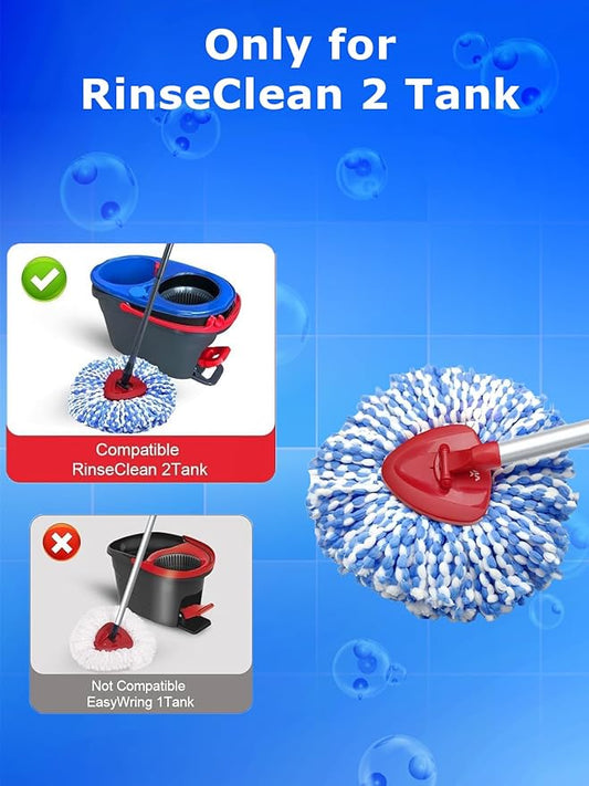 Spin Mop Replacement Head Compatible with O-Cedar 2 Tank Rinseclean,4 Mop Heads +1 Handle +1 Base , Microfiber 100% Refills, 30-58in Stick Easy-to-Replace ( Blue 2 Tank )