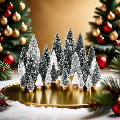 Waipfaru Christmas Table Decor, Bottle Brush Christmas Trees, 21 Pcs White Mini Christmas Trees, Farmhouse Pine Trees for Xmas Tabletop Crafts Indoor Home Decorations (Sliver & White)