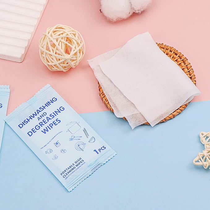 Portable Cleaning Wipes, 200 Count Dish Soap Disposable Wipes, Individually Wrapped Dish Wipe for Travel and Camping Quick Cleaningups