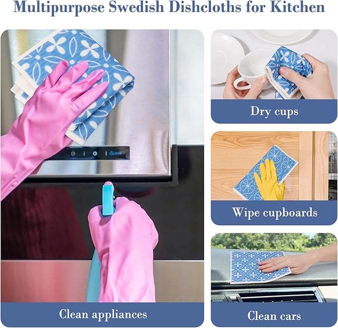 Lucomb 8 Pack Swedish Dishcloths for Kitchen, Reusable Dish Cloth Kitchen Towels Absorbent Sponges Fast Drying Swedish Dish Cloth for Washing Dishes Countertops Tables Cleaning