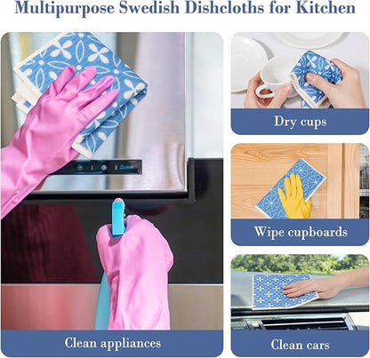 Lucomb 8 Pack Swedish Dishcloths for Kitchen, Reusable Dish Cloth Kitchen Towels Absorbent Sponges Fast Drying Swedish Dish Cloth for Washing Dishes Countertops Tables Cleaning