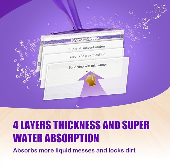 Mop Pad Refills Compatible with Swiffer WetJet Spray Mop, Wet Jet Mopping Pads for All Purpose Multi Surface Hardwood Floor Cleaning, 4 Layers Thickened and Super Absorbent, 50 Count.
