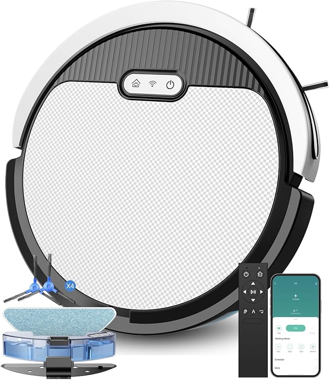 V3 2 in 1 Robot Vacuum and Mop Combo，5000Pa Suction, Schedule Cleaning, Smart Mapping with 2.4G WiFi/Alexa/App/Remote Control, Automatic Self-Charging, Ideal for Pet Hair, Hard Floor
