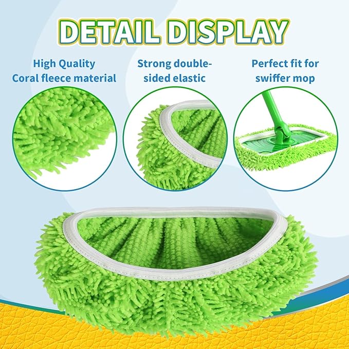 12PCS Reusable Microfiber Mop Pads Washable Wet Pads Compatible with Swiffer Sweeper Refills Pads Dry Sweeping Cloths Mop Head Replacement for Household Cleaning