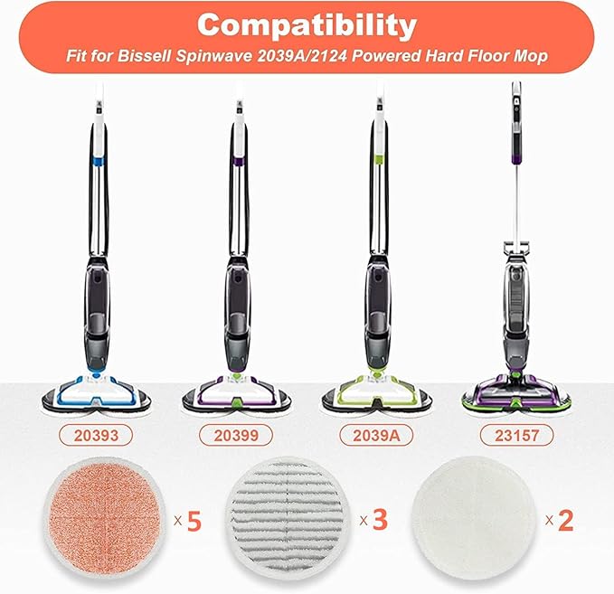 Replacement Pads for Bissell Spinwave Mop: 10 Pack Spin Mop Scrub Pads Compatible with Bissell Spinwave 23157 2124 20393 2039a 20399 2039w 23159 Powered Hard Floor Mop, Spin Mop Cleaner Scrubber Pads