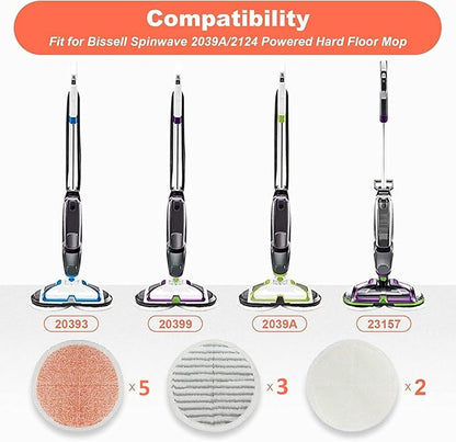 Replacement Pads for Bissell Spinwave Mop: 10 Pack Spin Mop Scrub Pads Compatible with Bissell Spinwave 23157 2124 20393 2039a 20399 2039w 23159 Powered Hard Floor Mop, Spin Mop Cleaner Scrubber Pads