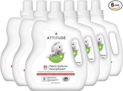 ATTITUDE Laundry Fabric Softener Liquid, Vegan and Naturally Derived Detergent, Plant Based, HE Washing Machine Compatible, Pink Grapefruit, 80 Loads, 67.6 Fl Oz (Pack of 6)