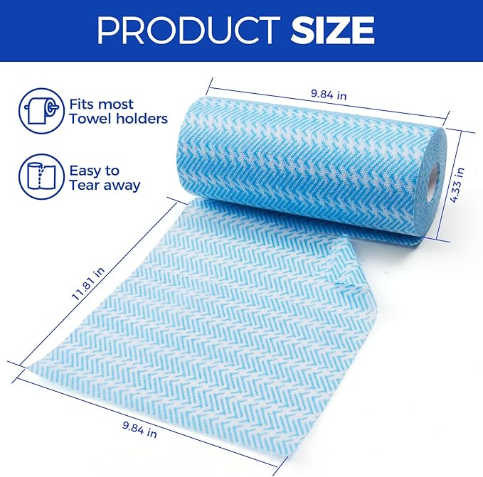 Disposable Cleaning Rolls Handi Wipes Reusable Cleaning Cloths Reusable Dry Kitchen Towels Dish Cloths Dish Towels 2 Roll, Total 200 Pcs, Blue