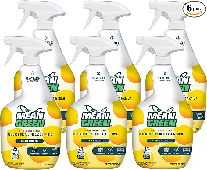 Mean Green Non-Concentrated Ready-to-Use Multi-Purpose Cleaner, Citrus & Green Tea, 32 Ounce, 6 Pack