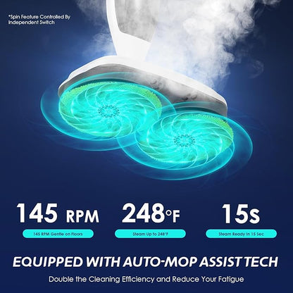 15 in 1 Steam Spin Mop Cleaner Machine with Handheld Unit for Cleaning Electric Steamer Mops for Hardwood Laminate Floor, Grout Tile, Car 120V