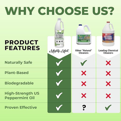 Mighty Mint Outdoor Cleaner, Powerful | Bleach-Free | Biodegradable, Cleans Stains from Mold & Mildew on Wood, Decks, Concrete, Patios, and Vinyl Siding, Natural Mint Scent, 32oz