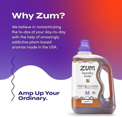 Zum Laundry Soap by Indigo Wild - Liquid, Plant-Based Soap with Baking Soda, Essential Oils, Coconut Oil & More - Wash Up to 64 Loads - Amber - 64 fl oz