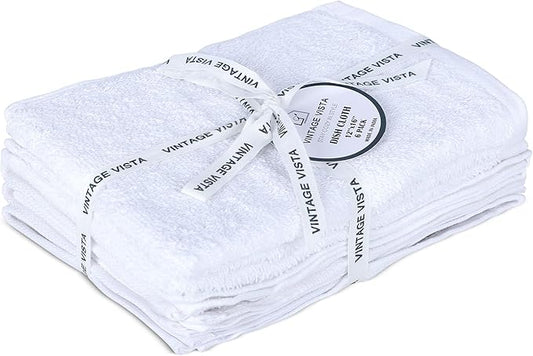 100% Cotton Dish Cloths (Pack of 6) - Dish Rags for Washing Dishes - Reusable & Highly Absorbent Kitchen Towels - Multipurpose Kitchen Rags - (12" x 16" - White)