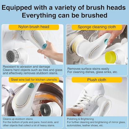OBEST Electric Spin Scrubber,Cordless Electric Shower Scrubber with 5 Replaceable Shower Cleaning Brush Heads,Rechargeable for Cleaning Tub,Tile,Floor,Sink,Window,Stove (White)
