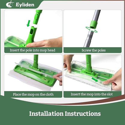 Eyliden Disposable Mop Starter Kit - 60 Refills Pack: 1 Sweeper, 12 Wet Cloths, 36 Pet Hair Mop Pads, 12 Dry Sweeping Cloths
