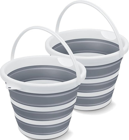 2 Pack Goderewild Collapsible Bucket Mop Bucket 2.6 Gallon(10L) for House Cleaning, Travel, and More - Lightweight, Foldable, and Portable for Outdoor Adventures(Grey-Round 2 Pack)