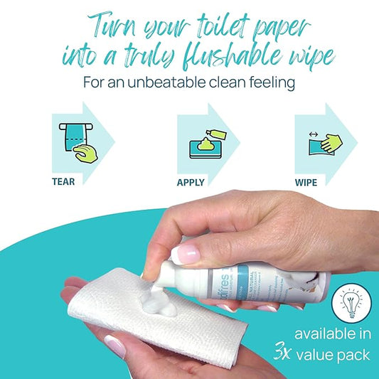 Toilet Paper Foam, Plant-Based w. Aloe & Vitamin E, Hypoallergenic, Flushable, 120+ Uses per Bottle - Unscented