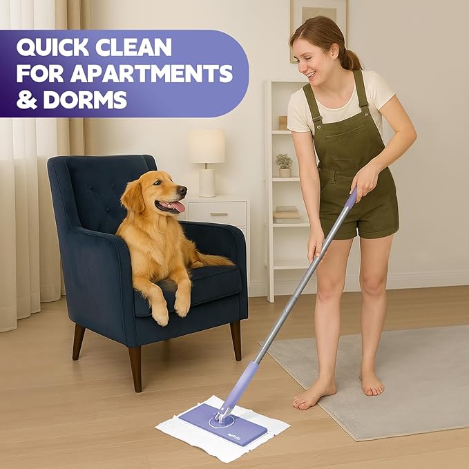 ClicLak Sweeper Mop, Instantly Attach & Remove Cloth Touch-Free, Compatible with Swiffer Pads, Clamp Clip Dust Mop with 10 Dry Cloth for Kitchen House Wood Hardwood Vinyl Tile Floor Wall Cleaning