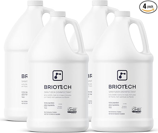 BRIOTECH Sanitizer Disinfectant Hypochlorous Spray, Kills 99.99% of Viruses & Bacteria, Eliminate Odor, Gentle for Nurseries & Play Rooms, Food Contact Surface Sanitizer, 1 Gallon Refill ea, 4 ct