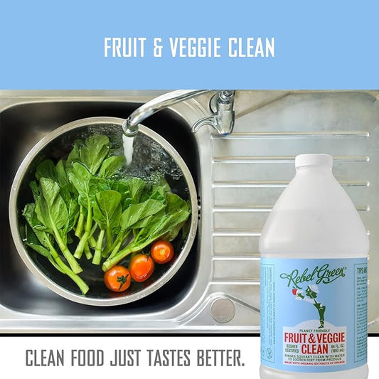 Rebel Green Fruit & Veggie Wash - Natural Produce Wash - Plant-Based Vegetable Wash - Fruit and Vegetable Wash with No Aftertaste - Sustainable Food Wash - (Half Gallon Refill Bottle)