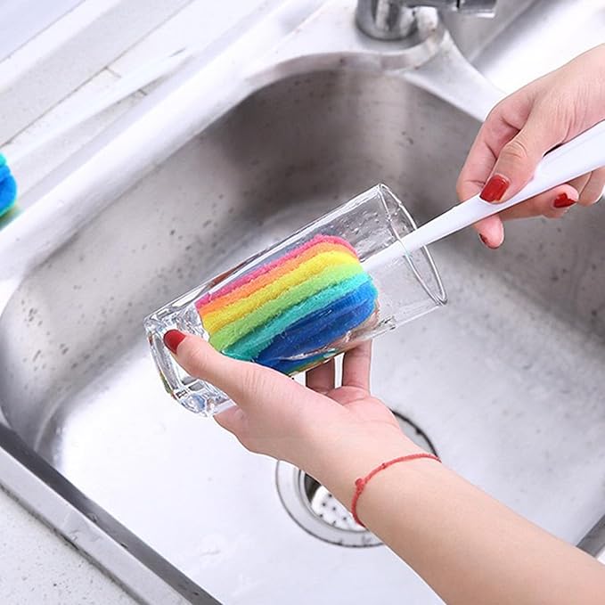 Bottle Brush Cleaner 8PCS Sponge Cleaning Brushes Long Handle Scouring Pad Scrub Brushes for Kitchen Clean Baby Bottle Glasses Mugs Cups (8PCS)