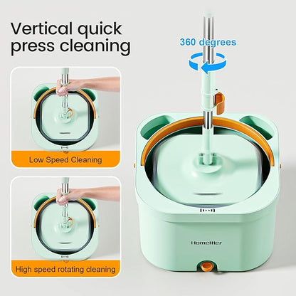 Spin Mop and Bucket with 6 Microfibra Replaceable Mop Pads, Self Separation Dirty and Clean Water System Self Wringing 360° Rotating Square Mop-Head (1 Bucket + 52'' Mop + 6 Microfibra Pads)