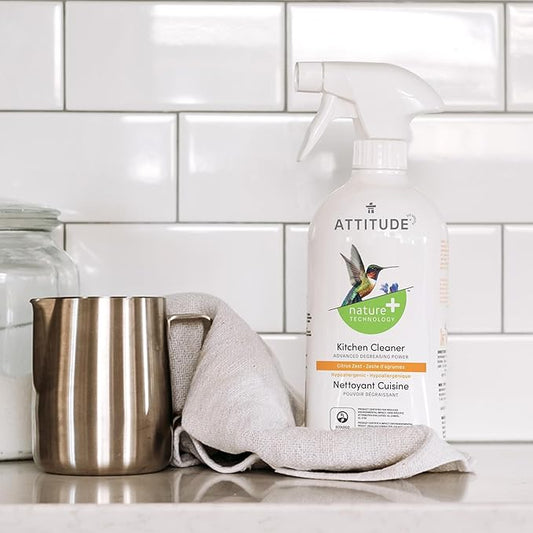 Bundle of ATTITUDE Kitchen All Purpose Cleaner, Multi-Surface Cleaner, Plant & Mineral-based Formula, Citrus Zest, 27.1 fl oz + Bulk Refill, 67.7 Fl Oz
