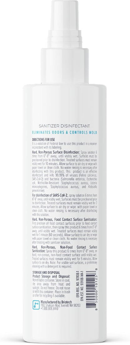BRIOTECH Sanitizer Disinfectant Hypochlorous Spray, Kills 99.99% of Viruses & Bacteria, Eliminate Odor, Gentle for Nurseries & Play Rooms, Food Contact Surface Sanitizer, 8 fl oz ea, 4 ct