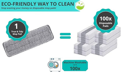 True & Tidy® Extra Thick Microfiber Mop Pad Pack Refill for SPRAY-250, SPRAY-360 Spray Mop Kit SWEEP-180 Sweeper, Machine Washable up to 100x, 15.5 x 5 inch (9-Pack)